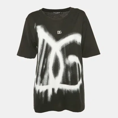 Pre-owned Dolce & Gabbana Black Graffiti Logo Oversized T-shirt Xs