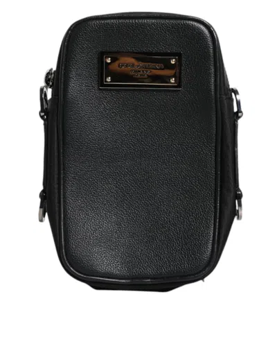 Pre-owned Dolce & Gabbana Black Grain Leather Logo Plaque Clutch Women's Bag ()