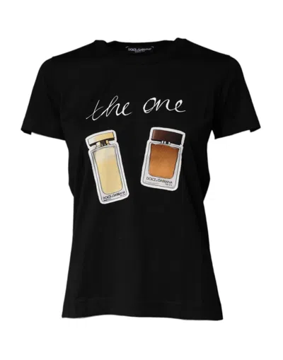Pre-owned Dolce & Gabbana Black Graphic Crew Neck Short Sleeves Women's T-shirt ()