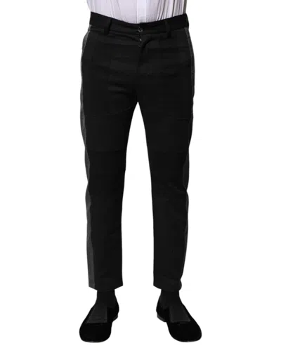 Dolce & Gabbana Black Wool Formal Men Cropped Pants In Animal Print