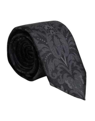 Pre-owned Dolce & Gabbana Black Gray Flower Print Adjustable Neckmen's Men's Tie ()