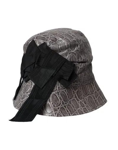 DOLCE & GABBANA BLACK GRAY PATTERNED LEATHER BUCKET HAT