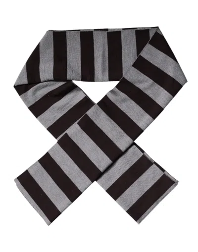 Dolce & Gabbana Black Gray Stripes Wool Neck Wrap Scarf In Black And Gray