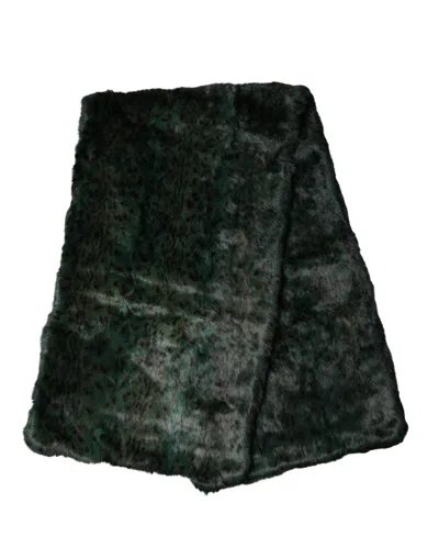 Dolce & Gabbana Black Green Stripe Fur Shawl Neck Wrap 180cm X49cm  Women's Scarf
