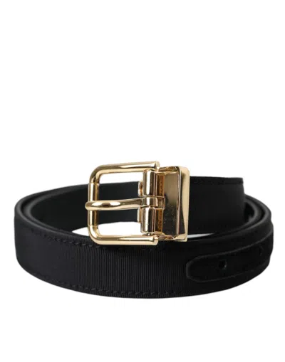 Dolce & Gabbana Grosgrain Leather With Gold Metal Buckle Belt In Black