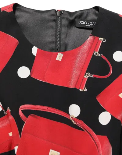 Dolce & Gabbana Black Handbag Print Long Sleeve Midi Dress