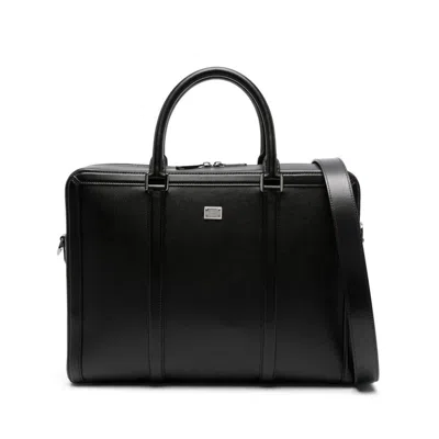 Dolce & Gabbana Black Handbag With Mini Logo Plaque In Leather Man