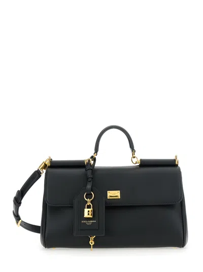 Dolce & Gabbana Black Handbag With Padlock Detail And Adjustable And Removable Shoulder Strap In Lea