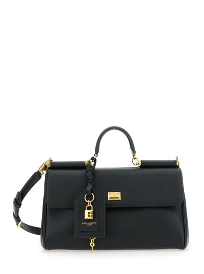 DOLCE & GABBANA BLACK HANDBAG WITH PADLOCK DETAIL AND ADJUSTABLE AND REMOVABLE SHOULDER STRAP IN LEATHER WOMAN