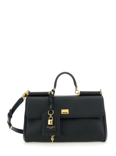 Dolce & Gabbana Black Handbag With Padlock Detail And Adjustable And Removable Shoulder Strap In Leather Woman