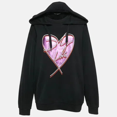 Pre-owned Dolce & Gabbana Black Heart Foil Print Hooded Sweatshirt M