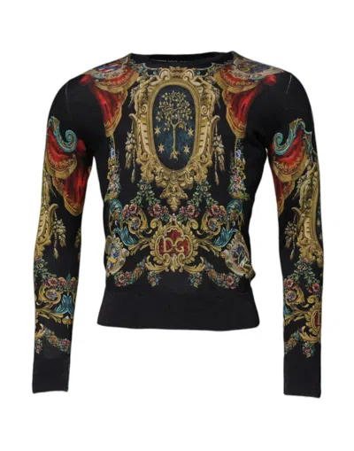 Dolce & Gabbana Black Heraldic Dg Silk Round Neck Pullover Sweater