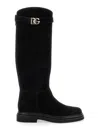 Dolce & Gabbana Black High Boots With Dg Logo In Suede Woman In Black