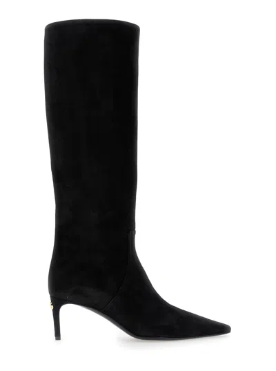 DOLCE & GABBANA DOLCE & GABBANA BLACK HIGH BOOTS WITH DG LOGO IN SUEDE WOMAN
