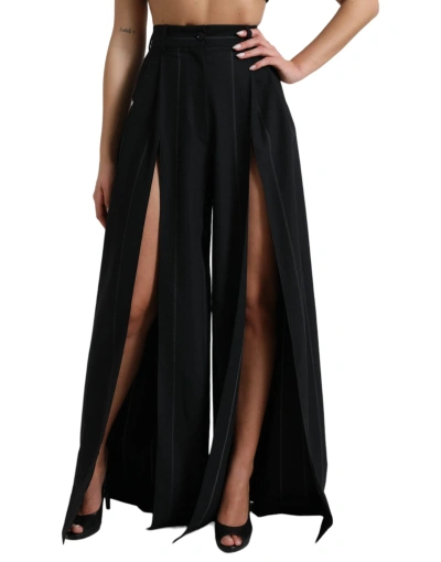 Dolce & Gabbana Black High Waist Front Slit Wide Leg Trousers
