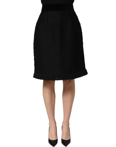 Pre-owned Dolce & Gabbana Black High Waist Pencil Cut Knee Length Women's Skirt ()