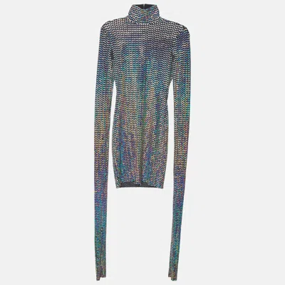Pre-owned Dolce & Gabbana Black Holographic Lurex Jersey Turtle Neck Mini Dress S