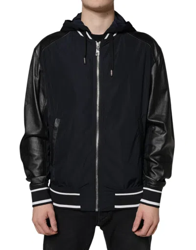 Pre-owned Dolce & Gabbana Black Hooded Full Zip Men Bomber Men's Jacket ()