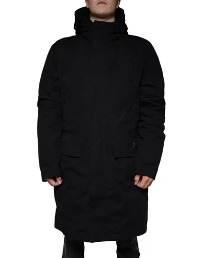 Dolce & Gabbana Hooded Cotton Parka Trench Coat Jacket In Black