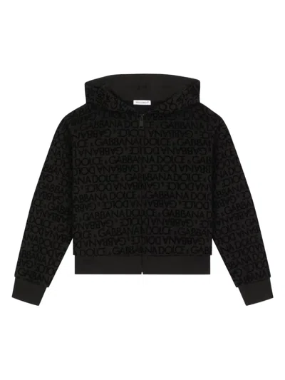 Dolce & Gabbana Kids' Logo-print Cotton Zipped Hoodie In Black