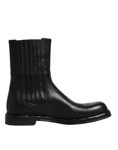 DOLCE & GABBANA BLACK HORSE LEATHER MID CALF BOOTS SHOES