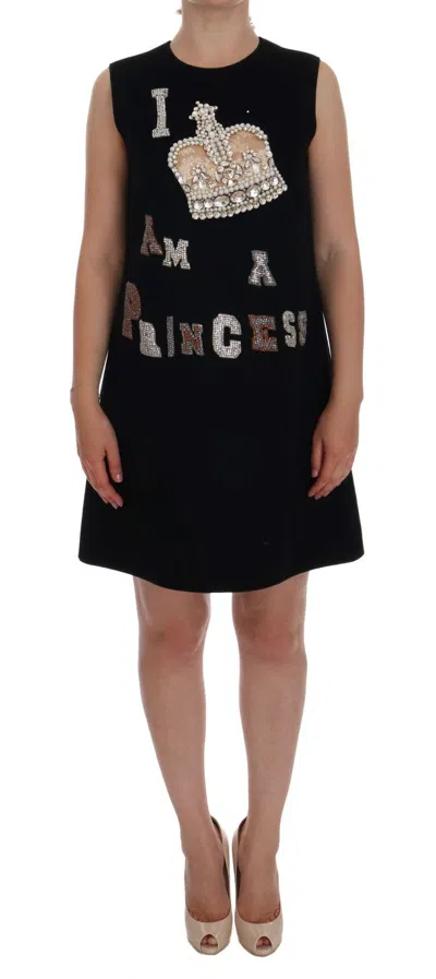Dolce & Gabbana Black I Am A Princess Crystal Shift Dress