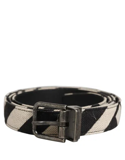 Dolce & Gabbana Black Ivory Silver Tone Metal Buckle Belt