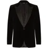Dolce & Gabbana Peak Lapel Tuxedo Velvet Jacket With Padded Shoulders In Black