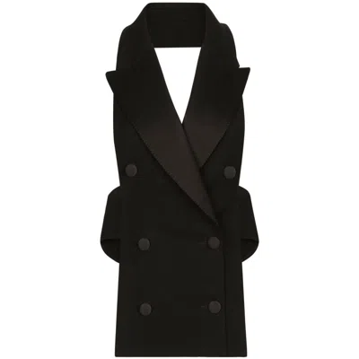 Dolce & Gabbana Wool Blend Double Breast Vest In Black