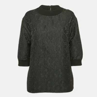 Pre-owned Dolce & Gabbana Black Jacquard Crew Neck Top S