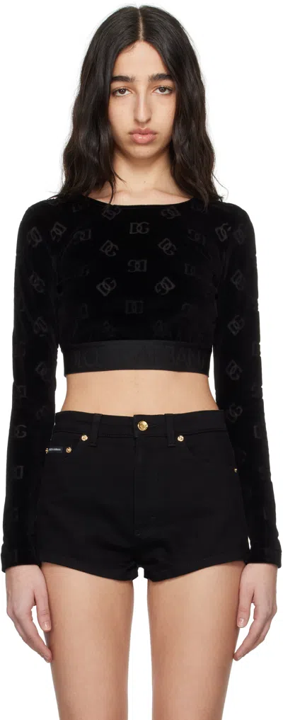 Dolce & Gabbana Black Jacquard Dg Logo Crop Top In N0000 Nero