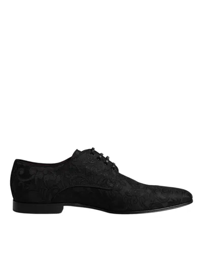 Dolce & Gabbana Jacquard Lace Up Derby Formal Dress Men's Shoes In Black