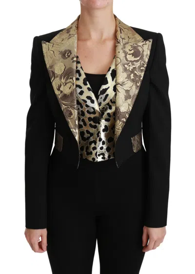 Dolce & Gabbana Black Jacquard Vest Blazer Coat Wool Women's Jacket