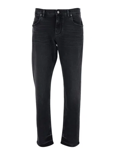 Dolce & Gabbana Black Jeans With Logo Patch On The Rear And Belt Loops In Denim Man