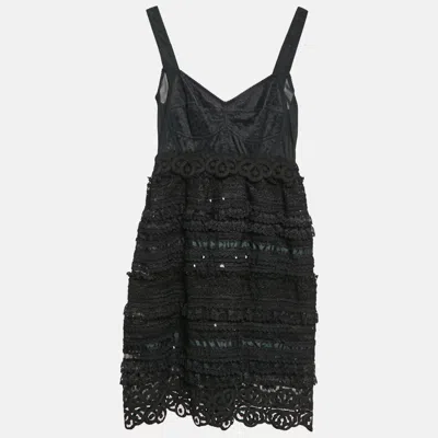Pre-owned Dolce & Gabbana Black Jersey And Crepe Ruffled Mini Dress S
