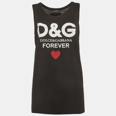 Pre-owned Dolce & Gabbana Black Jersey Forever Print Tank Top S