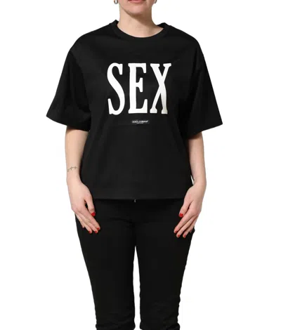 Dolce & Gabbana Black Jersey Graphic Short Sleeve Crew Neck Women's T-shirt