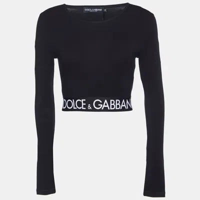 Pre-owned Dolce & Gabbana Black Jersey Logo Tape Crop Top Xs