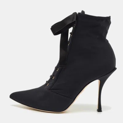 Pre-owned Dolce & Gabbana Black Jersey Lori Lace Up Booties Size 39