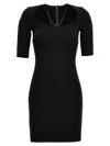 Dolce & Gabbana Black Mini Dress With Short Sleeves And Neckline Detail In Viscose Blend Woman In Black