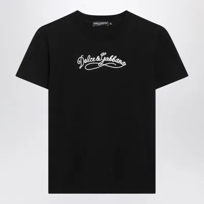 Dolce & Gabbana Black Jersey T-shirt With Embroidery