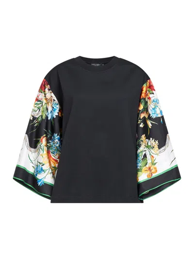 Dolce & Gabbana Black Jersey T-shirt With Printed Scarf Sleeve