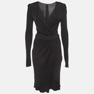 Pre-owned Dolce & Gabbana Black Jersey V-neck Midi Dress S