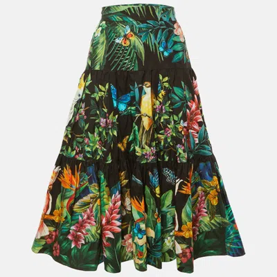Pre-owned Dolce & Gabbana Black Jungle Print Cotton Midi Skirt L