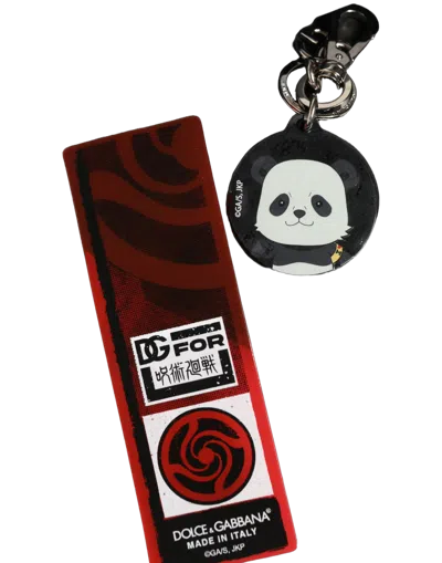 Dolce & Gabbana Black Kaisen Panda Chibi Charm Metal Keychain Keyring Polyester Zamak Steel Brass