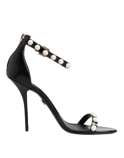 Dolce & Gabbana Black Keira Pearl Embellished Sandals Shoes In Pink