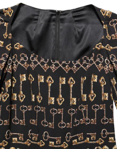 Dolce & Gabbana Black Key Print Long Sleeves Sheath Midi Dress