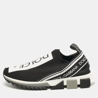 Pre-owned Dolce & Gabbana Black Knit Fabric Sorrento Slip On Sneakers Size 41
