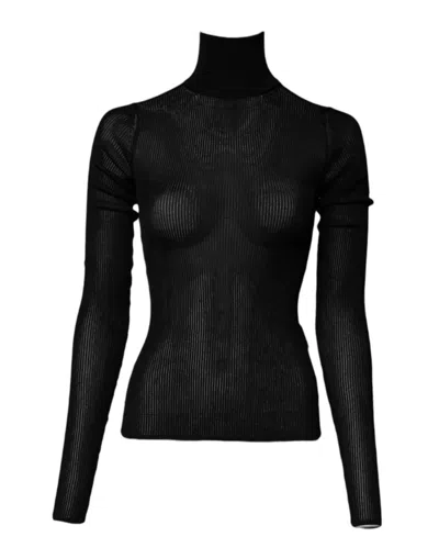 Pre-owned Dolce & Gabbana Black Knit Long Sleeves Turtleneck Slim Women's Top ()