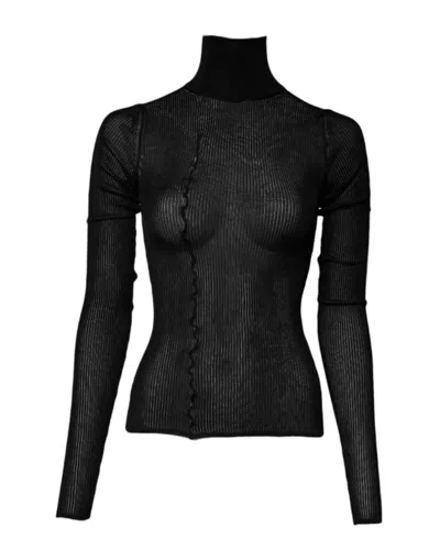 Pre-owned Dolce & Gabbana Black Knit Long Sleeves Turtleneck Slim Women's Top ()